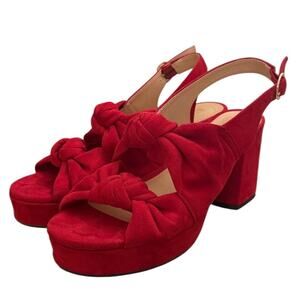Red Knotted Platform Slingback Heels